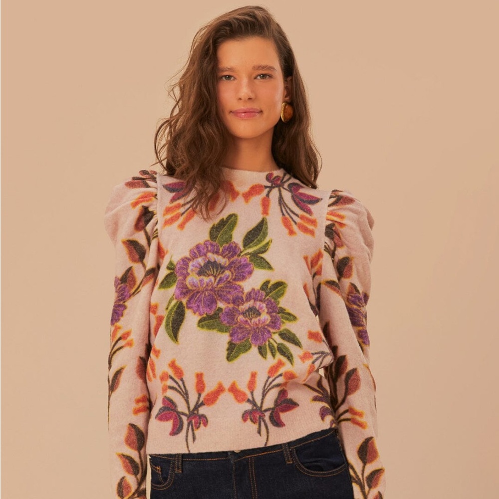 Farm Rio Cream Winter Garden Knit Sweater - M